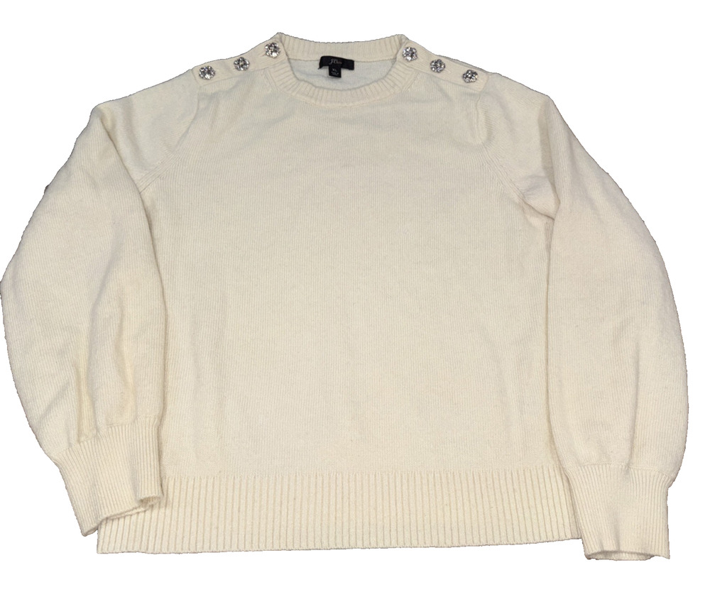 J.Crew Ivory Lambswool Jeweled Shoulder Sweater Women’s XL
